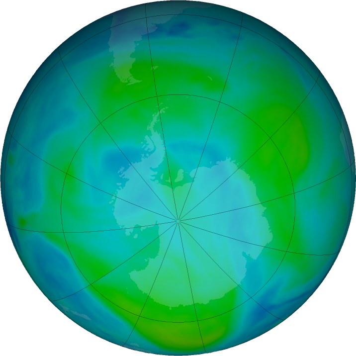 Antarctic ozone map for 29 January 2019